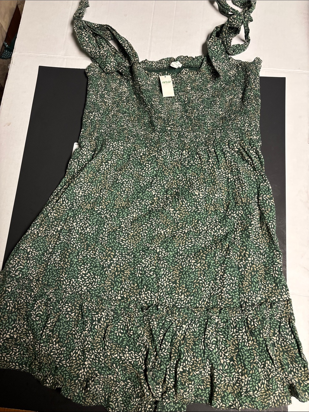 Green Floral Tie-Shoulder Sundress